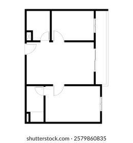 Black and White floor plan of a modern unfurnished apartment for your design. Suburban apartment vector blueprint. Architectural background