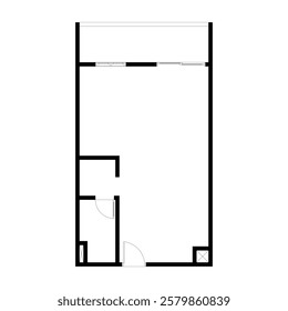 Black and White floor plan of a modern unfurnished apartment for your design. Suburban apartment vector blueprint. Architectural background