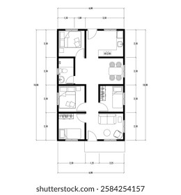 Black and White floor plan of a modern unfurnished house for your design. Suburban house vector blueprint. Architectural background. eps 10