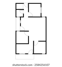 Black and White floor plan of a modern unfurnished house for your design. Suburban house vector blueprint. Architectural background