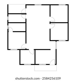 Black and White floor plan of a modern unfurnished house for your design. Suburban house vector blueprint. Architectural background