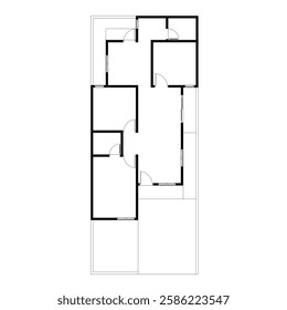 Black and White floor plan of a modern unfurnished house for your design. Suburban house vector blueprint. Architectural background