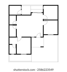 Black and White floor plan of a modern unfurnished house for your design. Suburban house vector blueprint. Architectural background