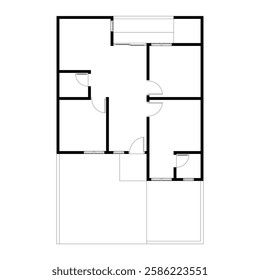 Black and White floor plan of a modern unfurnished house for your design. Suburban house vector blueprint. Architectural background