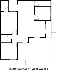 Black and White floor plan of a modern unfurnished house for your design. Suburban house vector blueprint. Architectural background