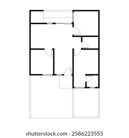 Black and White floor plan of a modern unfurnished house for your design. Suburban house vector blueprint. Architectural background