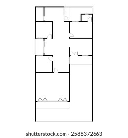 Black and White floor plan of a modern unfurnished house for your design. Suburban house vector blueprint. Architectural background