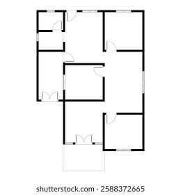 Black and White floor plan of a modern unfurnished house for your design. Suburban house vector blueprint. Architectural background