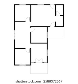 Black and White floor plan of a modern unfurnished house for your design. Suburban house vector blueprint. Architectural background