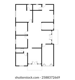 Black and White floor plan of a modern unfurnished house for your design. Suburban house vector blueprint. Architectural background