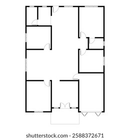 Black and White floor plan of a modern unfurnished house for your design. Suburban house vector blueprint. Architectural background