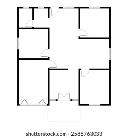 Black and White floor plan of a modern unfurnished house for your design. Suburban house vector blueprint. Architectural background