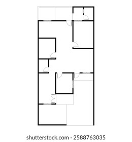 Black and White floor plan of a modern unfurnished house for your design. Suburban house vector blueprint. Architectural background