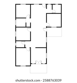 Black and White floor plan of a modern unfurnished house for your design. Suburban house vector blueprint. Architectural background