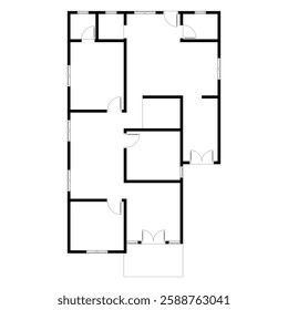 Black and White floor plan of a modern unfurnished house for your design. Suburban house vector blueprint. Architectural background