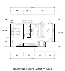 Black and White floor plan of a modern unfurnished house for your design. Suburban house vector blueprint. Architectural background.
