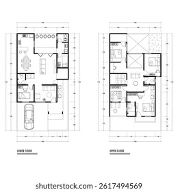 Black and White floor plan of a modern unfurnished house for your design. Suburban house vector blueprint. Architectural background.