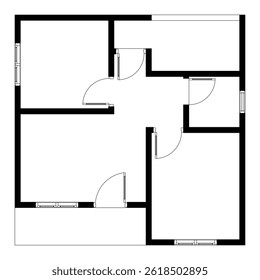 Black and White floor plan of a modern unfurnished house for your design. Suburban house vector blueprint. Architectural background