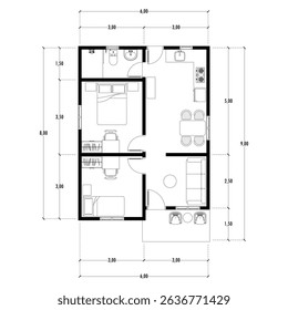 Black and White floor plan of a modern unfurnished house for your design. Suburban house vector blueprint. Architectural background.