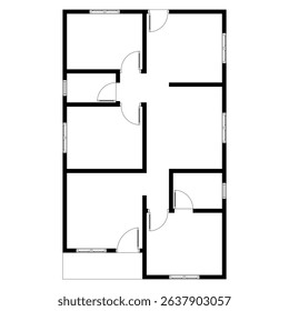 Black and White floor plan of a modern unfurnished house for your design. Suburban house vector blueprint. Architectural background.