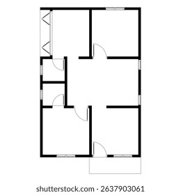 Black and White floor plan of a modern unfurnished house for your design. Suburban house vector blueprint. Architectural background.