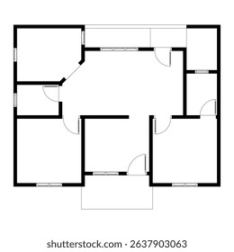 Black and White floor plan of a modern unfurnished house for your design. Suburban house vector blueprint. Architectural background.