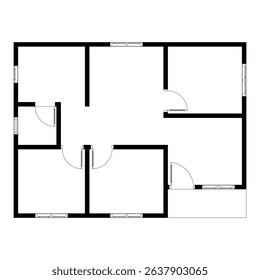 Black and White floor plan of a modern unfurnished house for your design. Suburban house vector blueprint. Architectural background.