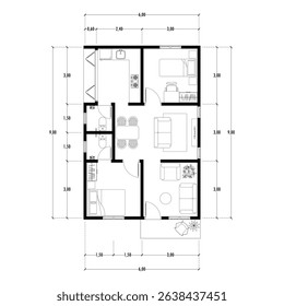 Black and White floor plan of a modern unfurnished house for your design. Suburban house vector blueprint. Architectural background.