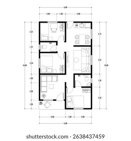 Black and White floor plan of a modern unfurnished house for your design. Suburban house vector blueprint. Architectural background.