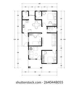 Black and White floor plan of a modern unfurnished house for your design. Suburban house vector blueprint. Architectural background.