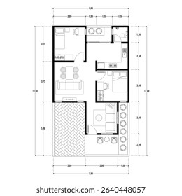Black and White floor plan of a modern unfurnished house for your design. Suburban house vector blueprint. Architectural background.