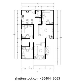 Black and White floor plan of a modern unfurnished house for your design. Suburban house vector blueprint. Architectural background.