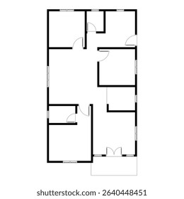Black and White floor plan of a modern unfurnished house for your design. Suburban house vector blueprint. Architectural background