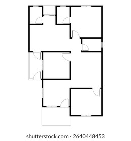 Black and White floor plan of a modern unfurnished house for your design. Suburban house vector blueprint. Architectural background