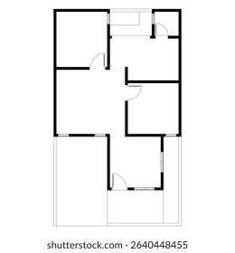 Black and White floor plan of a modern unfurnished house for your design. Suburban house vector blueprint. Architectural background