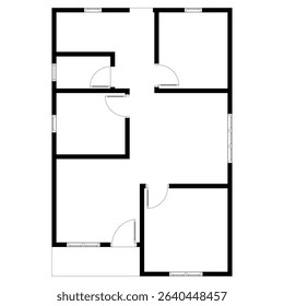 Black and White floor plan of a modern unfurnished house for your design. Suburban house vector blueprint. Architectural background