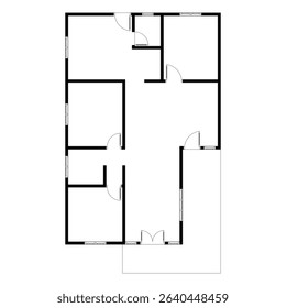 Black and White floor plan of a modern unfurnished house for your design. Suburban house vector blueprint. Architectural background