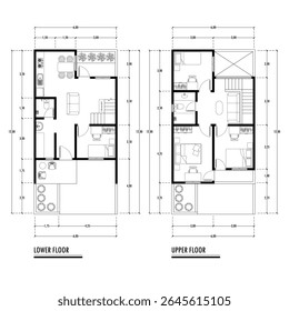 Black and White floor plan of a modern unfurnished house for your design. Suburban house vector blueprint. Architectural background.	