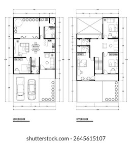 Black and White floor plan of a modern unfurnished house for your design. Suburban house vector blueprint. Architectural background.	
