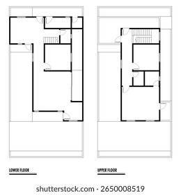 Plan de piso blanco y negro de una casa moderna sin amueblar para su diseño. Proyecto de Vector de la casa suburbana. Fondo arquitectónico.
