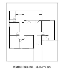 Plan de piso blanco y negro de una casa moderna sin amueblar para su diseño. Proyecto de Vector de la casa suburbana. Fondo arquitectónico.