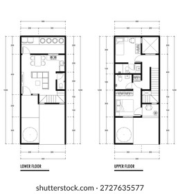 Plano de piso preto e branco de uma casa moderna não mobilada para o seu design. Planta vetorial da casa suburbana. Formação arquitetônica.