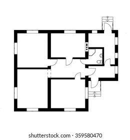 Black and White floor plan of a modern apartment. Vector Illustration.