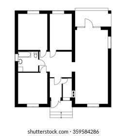 Black and White floor plan of a modern apartment. Vector Illustration.