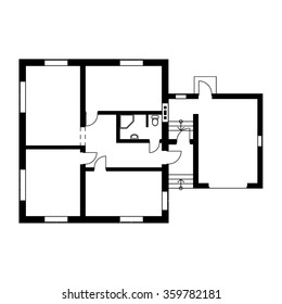 Black and White floor plan of a modern unfurnished apartment for your design. Vector blueprint suburban house. Modern architectural background.
