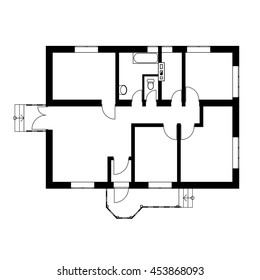 Black and White floor plan of a modern apartment. Vector blueprint. Unfurnished floor plan for your design.