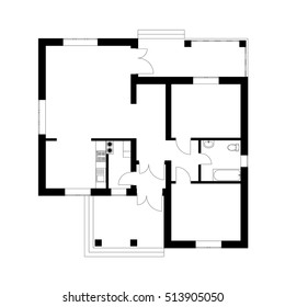 Black and White floor plan of a modern apartment. Vector blueprint. Unfurnished floor plan suburban house for your design.