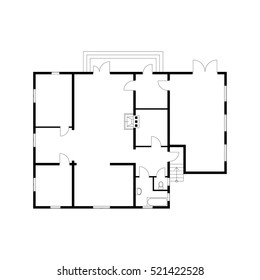 Black And White Floor Plan Of A Modern Apartment. Vector Blueprint. Unfurnished Ground Floor Plan Suburban House For Your Design.