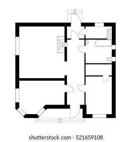 Black and White floor plan of a modern apartment. Vector blueprint suburban house. Unfurnished floor plan for your design. Architectural background.