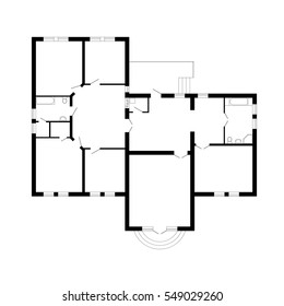 Black and White floor plan of a modern unfurnished apartment for your design. Vector blueprint suburban house. Architectural background.